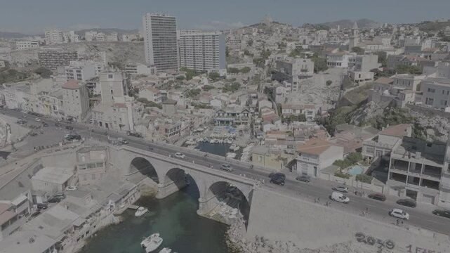 Marseille, Aerial view of Marseille Harbor (Vallon des auffes)