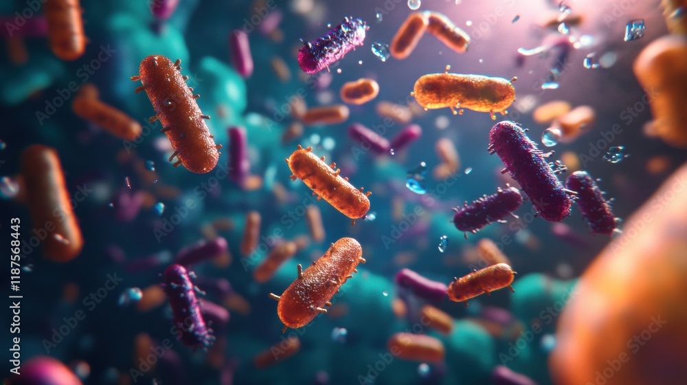 Poster swirling clusters of bacteria and microbes moving fluidly through an aquatic environment during a mi