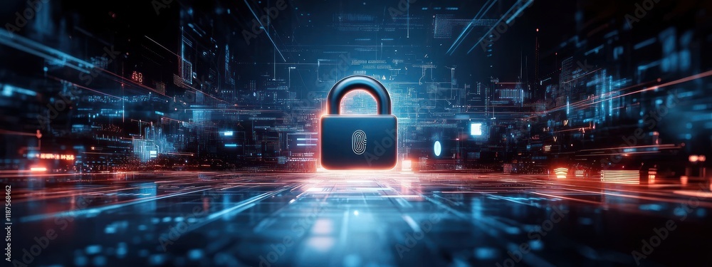 Poster cyber security network access through fingerprint biometric protection for business data transaction