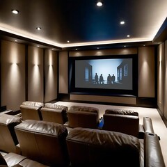Luxurious Home Theater Room With Leather Seating and Large Screen