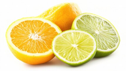 Fototapeta premium Fresh Citrus Fruit Slices of Orange, Lemon, and Lime Isolated