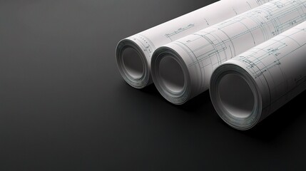 Fototapeta premium Architectural Blueprint Rolls on Dark Surface for Construction Projects