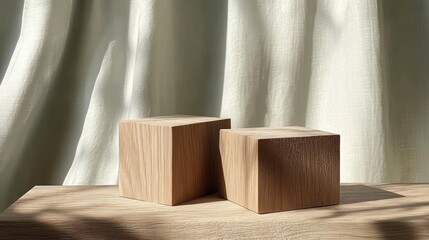 Minimalistic Wooden Block Still Life Background for Organic Product Showcase with Natural Lighting and Textured Grain