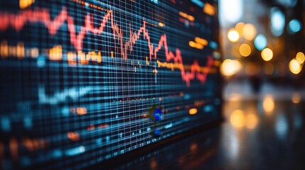 Dynamic Stock Market Data Display at Night in the City