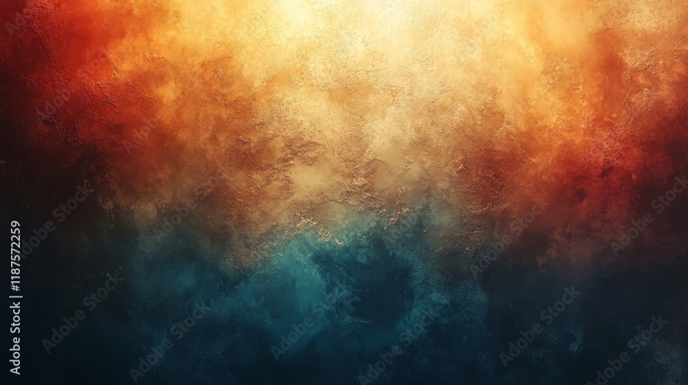Poster ethereal transition, a textured canvas of fiery orange blending into deep turquoise hues creating a 