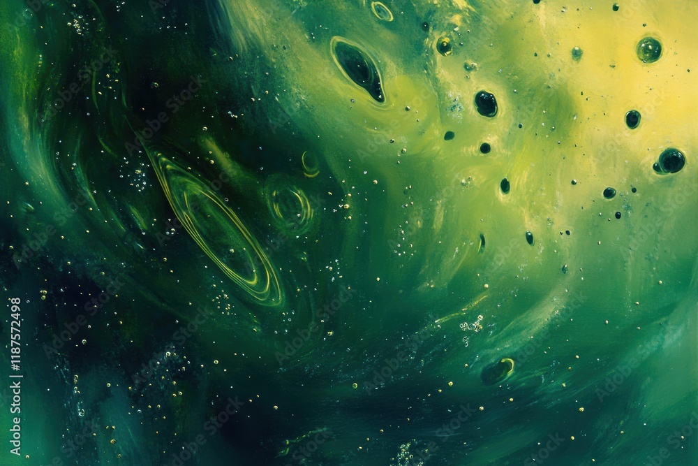 Poster colorful abstract depiction of swirling bacteria and microbes moving through a liquid environment in
