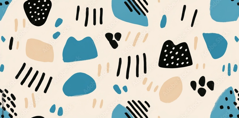 Poster forms an abstract modern geometric wavy ornament in the backgroundusing brush and marker, bold doodl