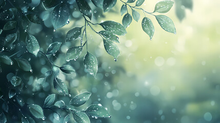 Morning dew on autumn leaves, cool air with text space, illustration, creating a serene atmosphere. Dewfall. Illustration