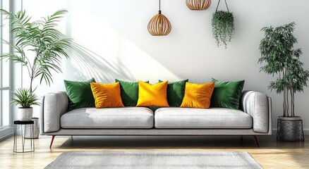 Modern Scandinavian Living Room Interior Design Minimalist Style 3D Rendering