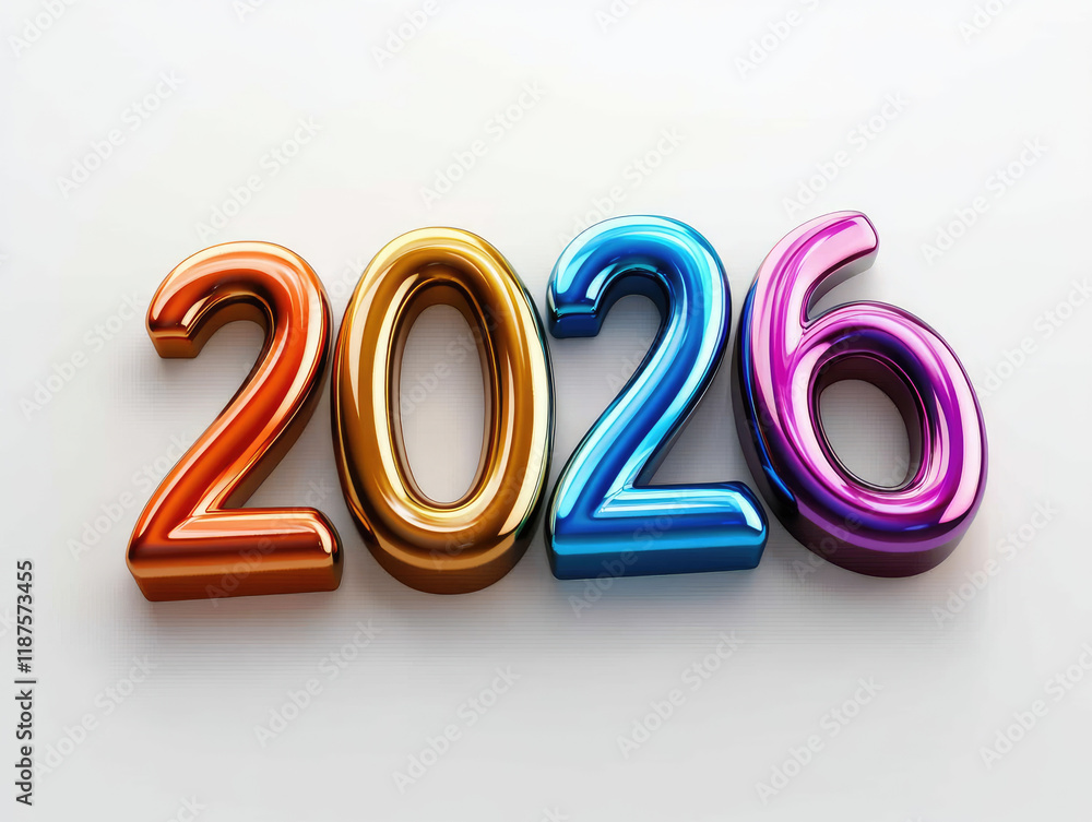 Poster year of 2026 colorful shiny digits 2026 in gradient style, representing vibrant future and optimism.