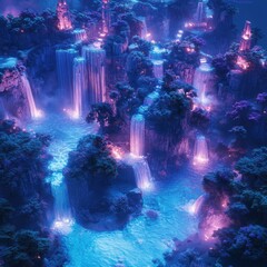 Naklejka premium Enchanted Waterfall Scene with Vibrant Colors