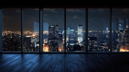 Night cityscape view from a modern office.
