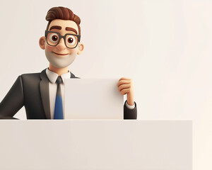 Businessman Character Illustration Holding Blank Sign for Marketing and Corporate Campaigns