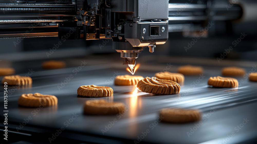 Fototapete 3d printer creating customized healthy bakery products with precision. intricate design of cookies s
