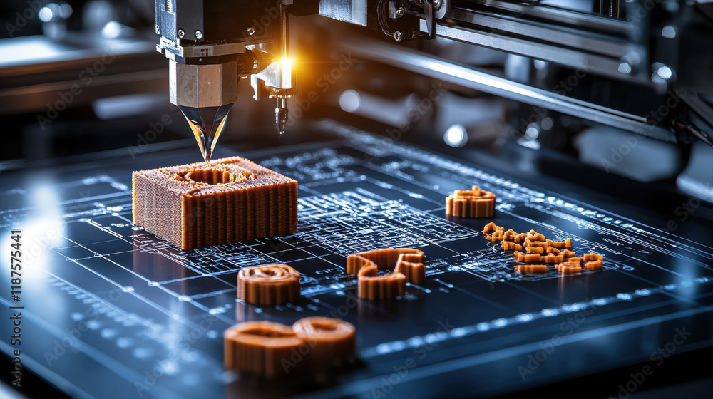 Aufkleber 3d printer creating customized bakery products with precision and detail. vibrant orange material sh