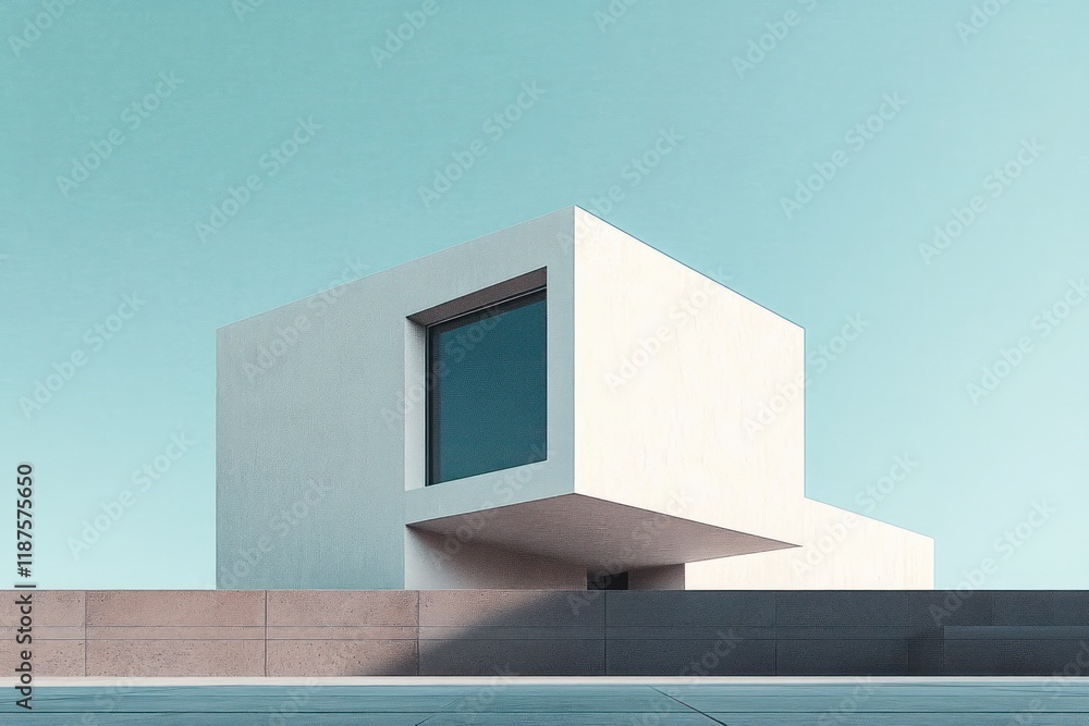 Poster minimal modern architecture building with geometric design and serene atmosphere