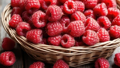 Fresh Raspberries in a Wicker Basket