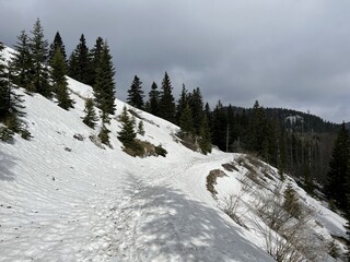 Early spring atmosphere and the last remnants of snow on the mountain road - Northern Velebit...