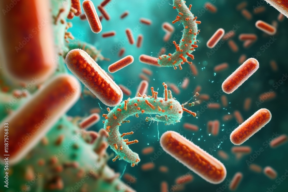 Poster Pills surrounding and targeting bacteria represent advancements in medicine and health. Generative AI