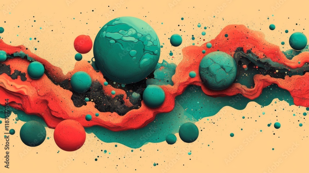 Poster on a pristine white background, a playful polka dot pattern of vibrant circles in varying sizes is d