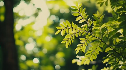 Obraz premium Sunlit Green Leaves Branching Outward In Nature