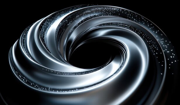 Hyper-Realistic Metallic Vortex 3D Rendering Abstract Sculpture on Black Background - Powered by Adobe