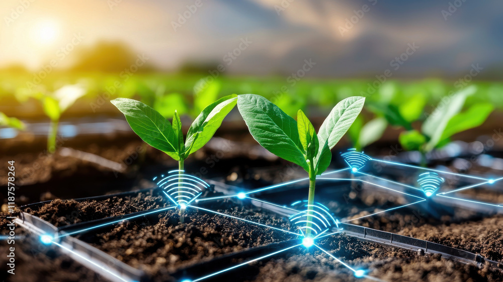 Aufkleber Smart agricultural system monitoring crops using IoT technology enhances growth and efficiency. This innovative approach supports sustainable farming practices and optimizes resource use