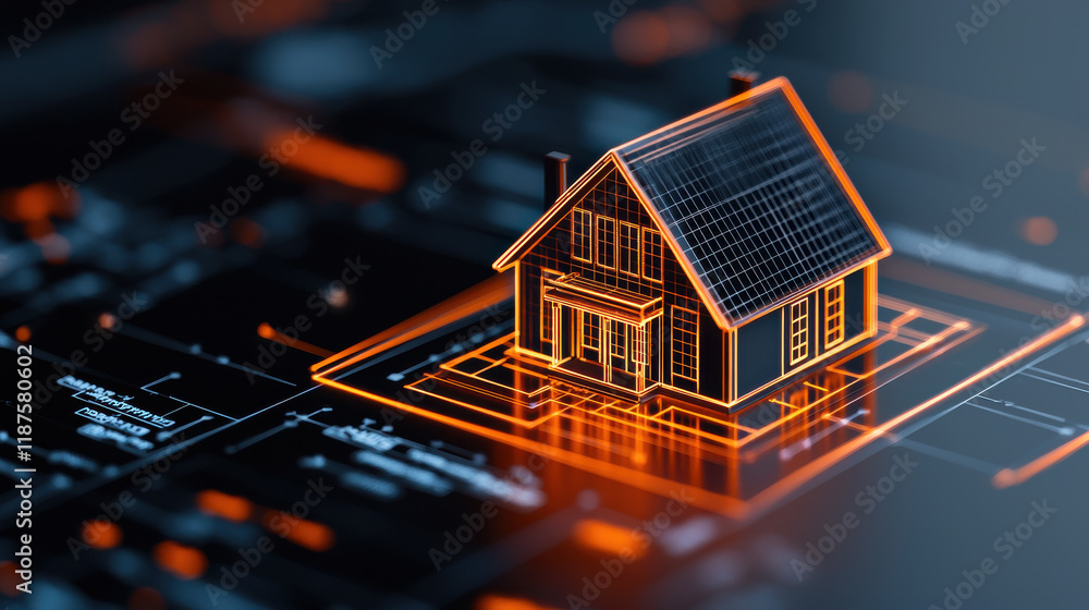 Poster close up of digital model of building being analyzed, showcasing intricate details and modern design