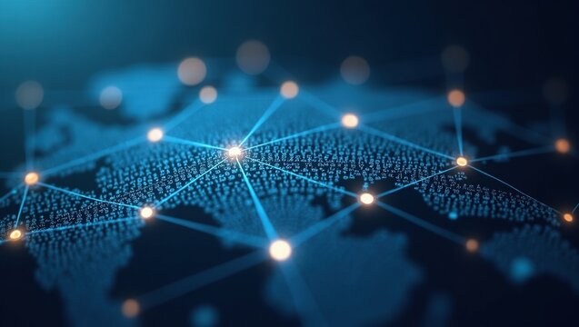 Global Network Data Connections Illuminated World Map