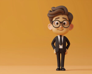 3D Cartoon Businessman Illustration on Orange Background Perfect for Branding and Marketing