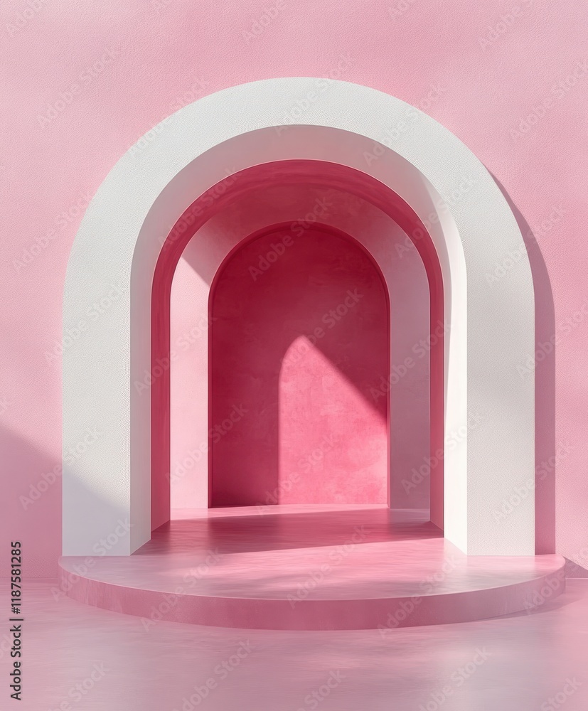 Poster minimalist product display scene with arch and geometric shapes for cosmetocs