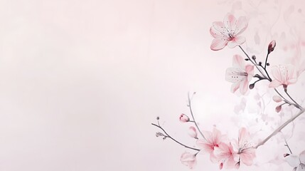 Delicate Pink Blossoms on Branch Softly Painted