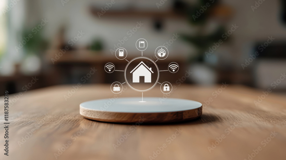Aufkleber smart home devices connected through central hub, showcasing modern technology. image highlights woo