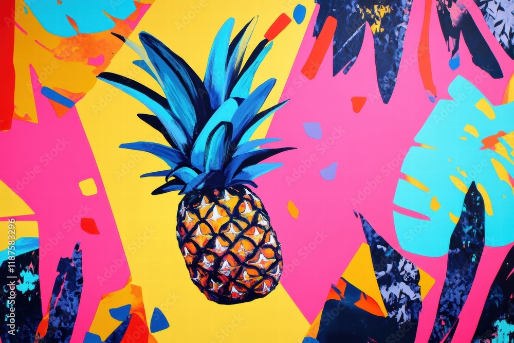 Fototapete vibrant abstract geometric pineapple design with bold colors and dynamic shapes creating an artistic