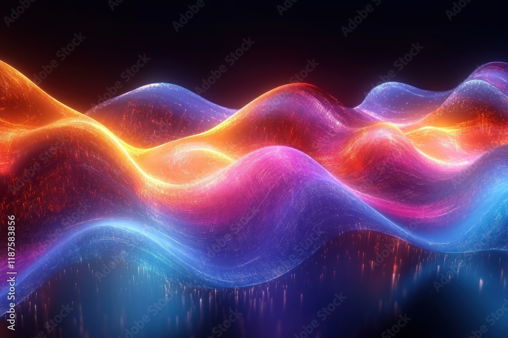 Poster vibrant abstract light wave digital landscape technology concept data transfer cybersecurity ai netw