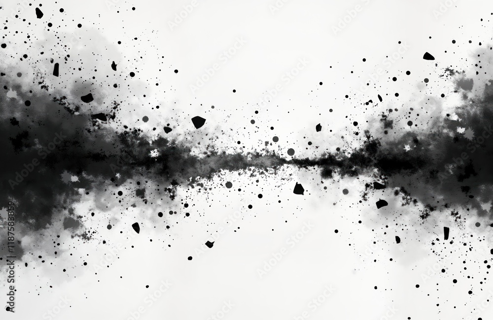 Poster abstract grunge background shows black, white paint splatters, cracks. intense contrast creates uniq