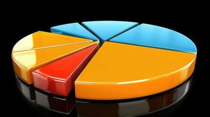 Fototapeta premium colorful pie chart with segments in blue, orange, yellow, and red, representing data visualization and analysis. glossy finish adds modern touch to design
