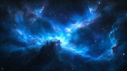 Fototapeta premium Cosmic Nebula in Deep Space: Vibrant Blue and Purple Hues Illuminate the Night Sky
