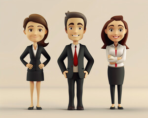 Professional Business Team in Formal Attire - Cartoon Style Illustration for Corporate Presentations and Marketing