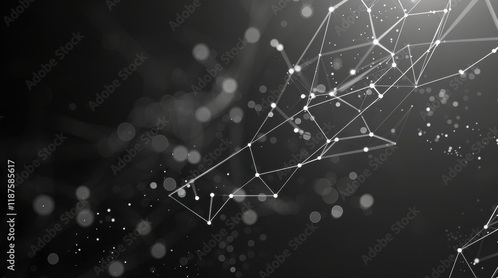 Poster abstract digital background with connected lines and dots, creating network effect. dark backdrop en