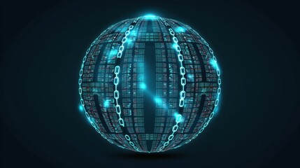 Obraz premium Digital globe with data streams and glowing chains, representing technology and connectivity