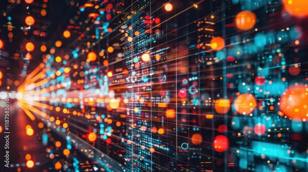 Aufkleber abstract digital background with vibrant lights and data streams, showcasing futuristic cityscape fi