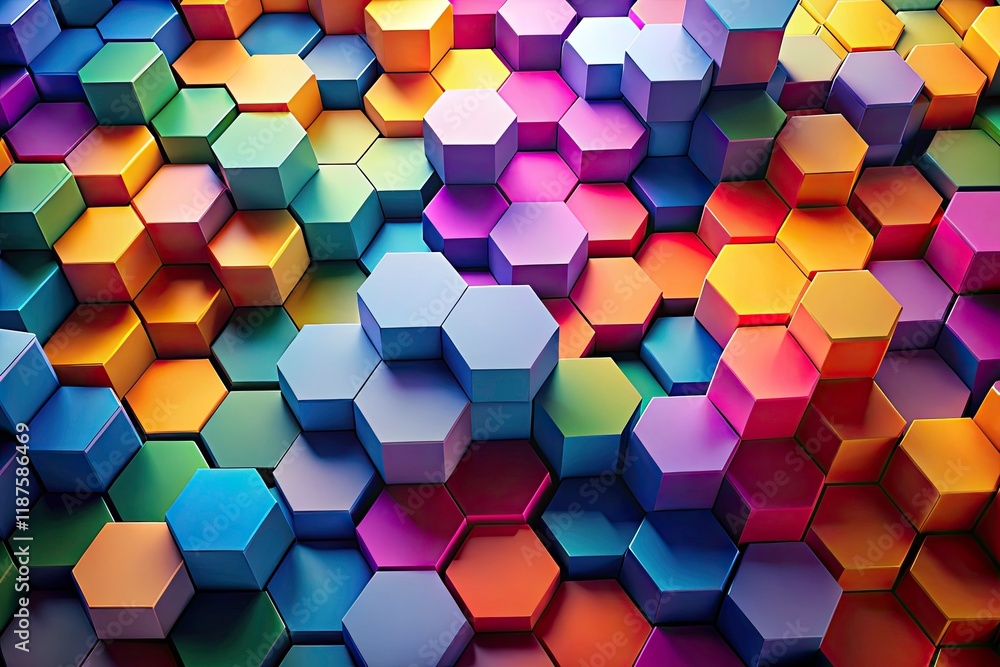 Poster 3d abstract hexagon background, geometric pattern, multilevel hexagonal design, colorful hexagon sha