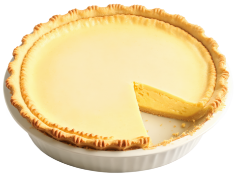 Buttermilk Pie, pale custard with golden top, flaky crust, sliced, dash of vanilla, old-fashioned Southern favorite