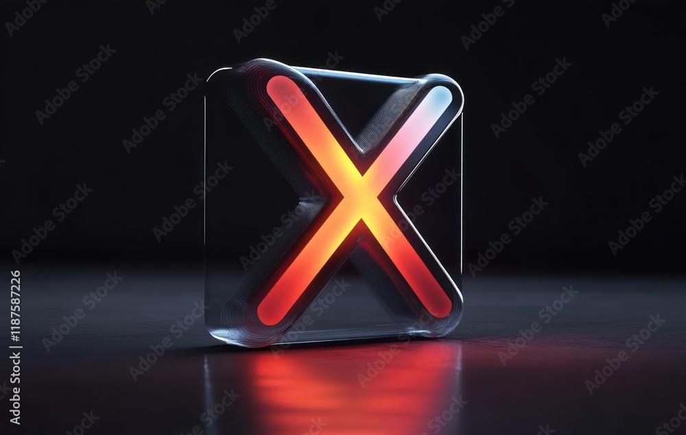 Poster modern minimalist 3d logo design of x on dark gradient background with glossy finish and reflections