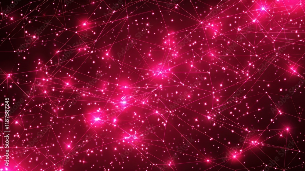 Poster vibrant pink cosmic background with glowing stars and interconnected lines, creating mesmerizing vis