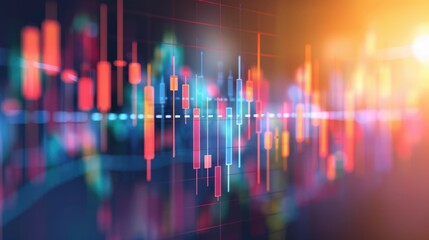 Digital financial chart with colorful candlestick patterns and glowing effects, representing market trends and data analysis