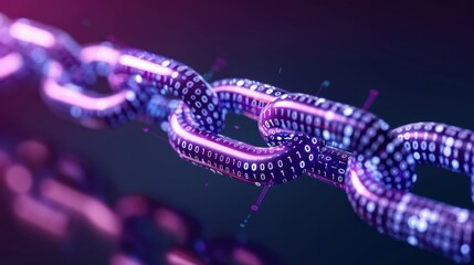 Digital chain with binary code, representing blockchain technology and security. vibrant colors and futuristic design evoke sense of innovation and connectivity