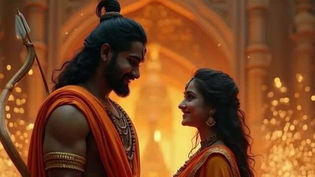 in temple, Hindu celebrate Indian God Rama and Sita, a celebration background with Smile on Face
Lord Rama the Warrior