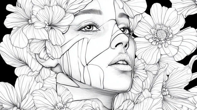 Line Art of Rhinoplasty Splints with Floral Patterns